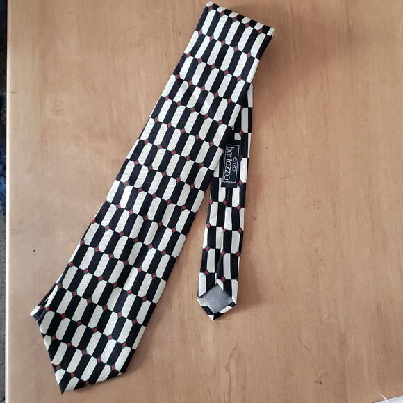 Enzo Bertazzio Silk Tie Handmade in Italy Graphic Black White Geometric Block - Picture 1 of 4